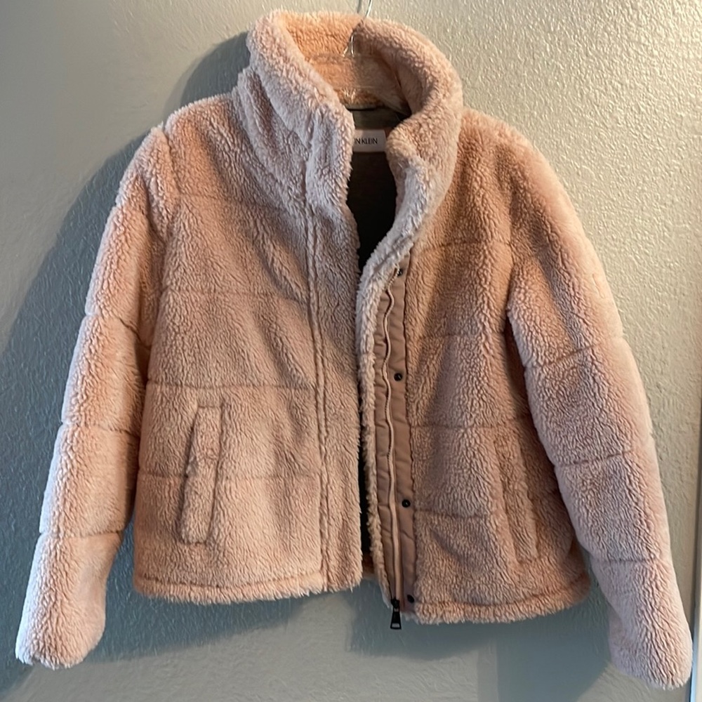 Calvin Klein blush pink faux sherpa coat size S